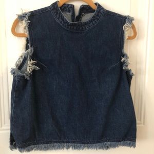 Distressed GAP denim Tank with fringe